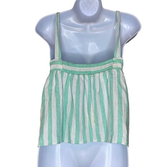 Stoney Clover XL Green White Stripe Tie Straps Linen Blend Babydoll Crop Top NEW - Picture 2 of 8
